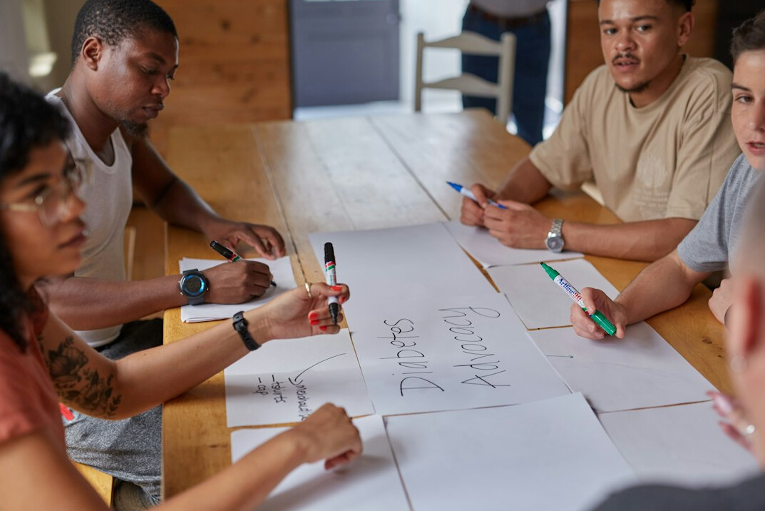 diverse team collaborating on project