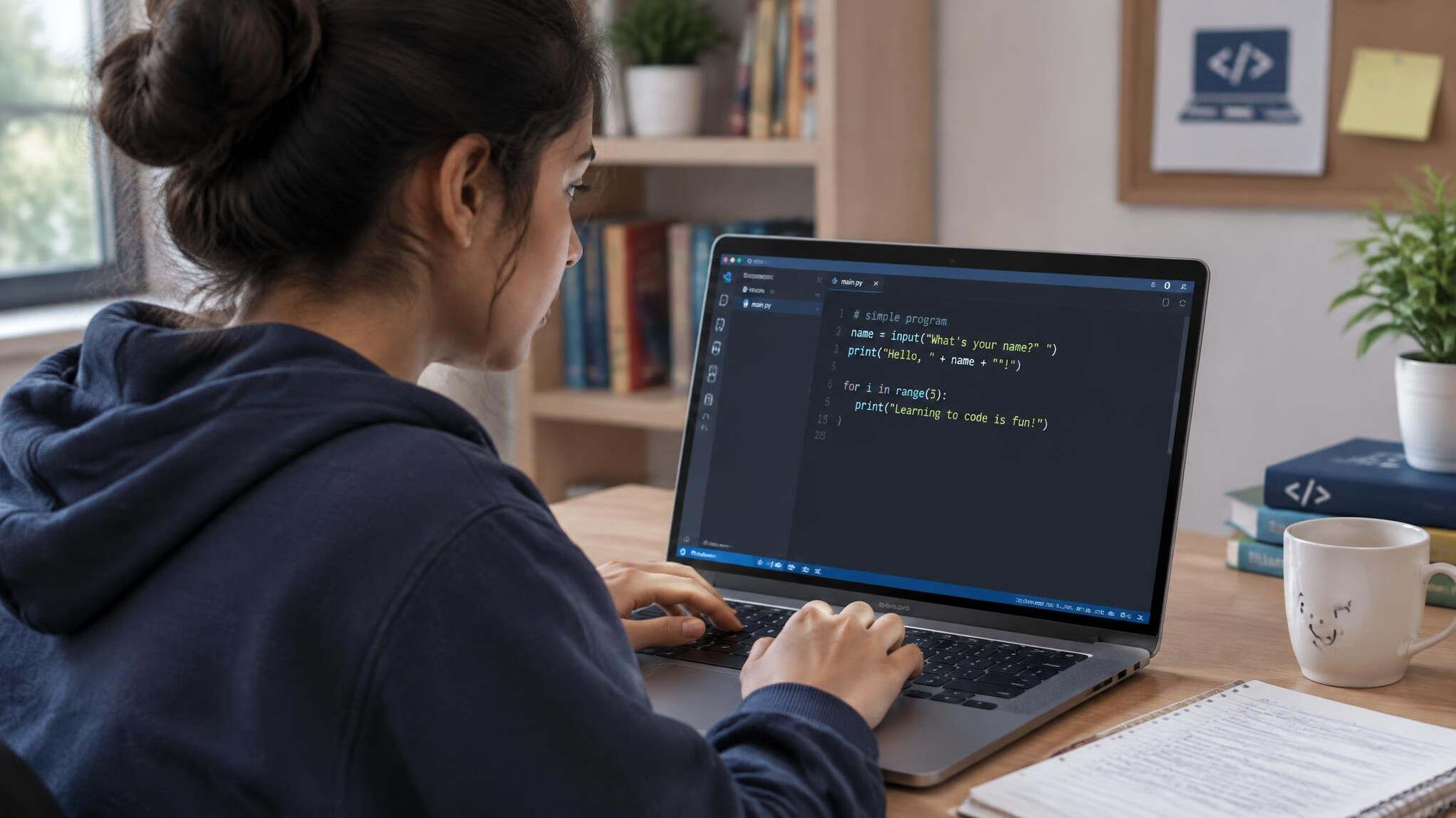 woman coding on laptop